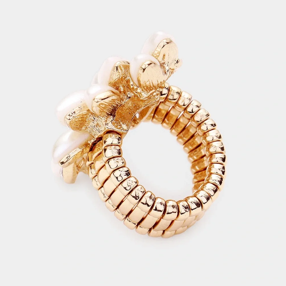 Cream & Gold Pearl Cluster Stretch Ring